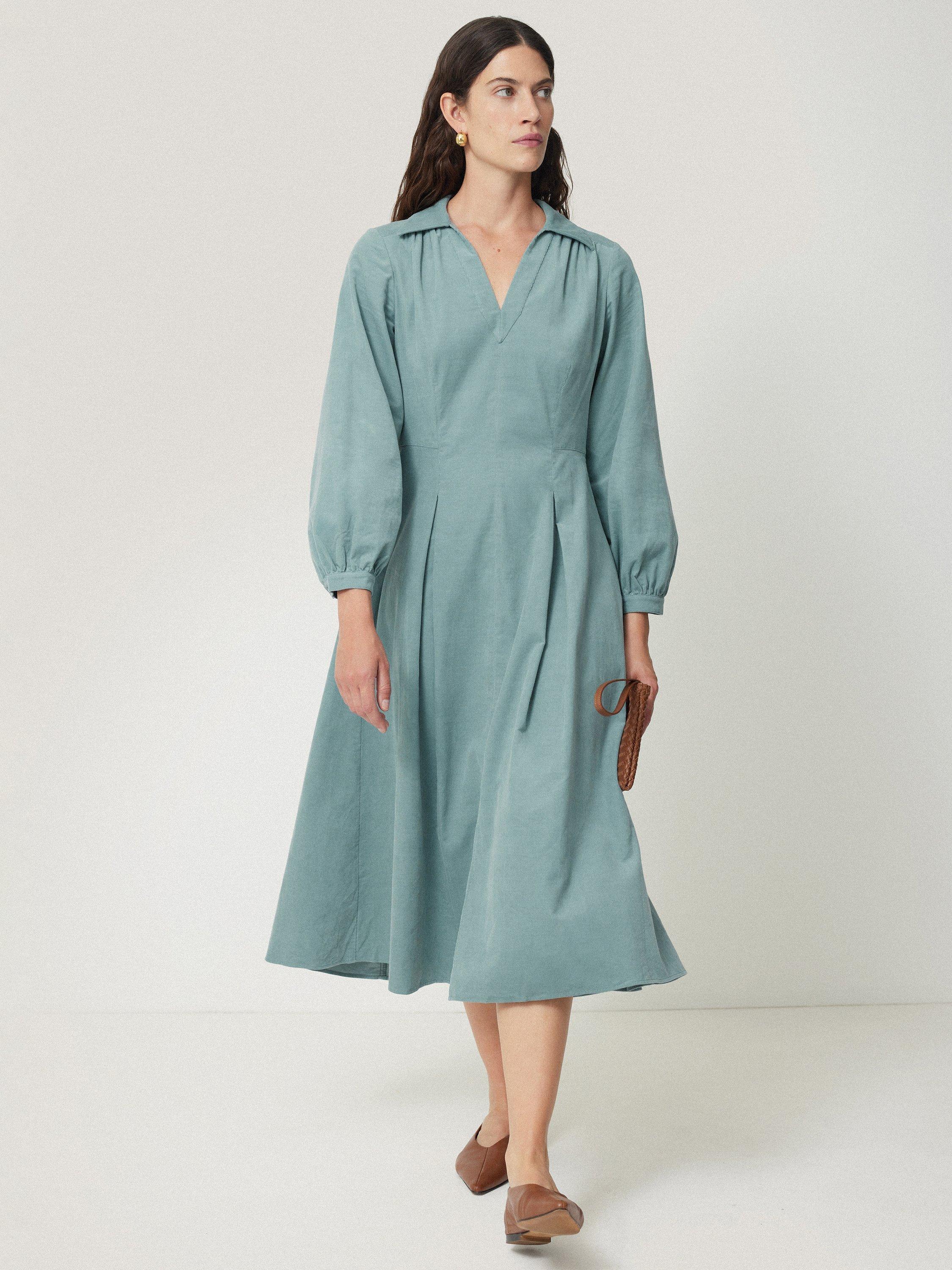 Jigsaw Corduroy V Neck Dress Aqua