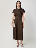 Jigsaw Satin Crepe Midi Dress, Brown