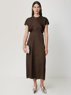 Jigsaw Satin Crepe Midi Dress, Brown, Brown