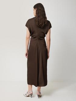 Jigsaw Satin Crepe Midi Dress, Brown - view 2, Brown
