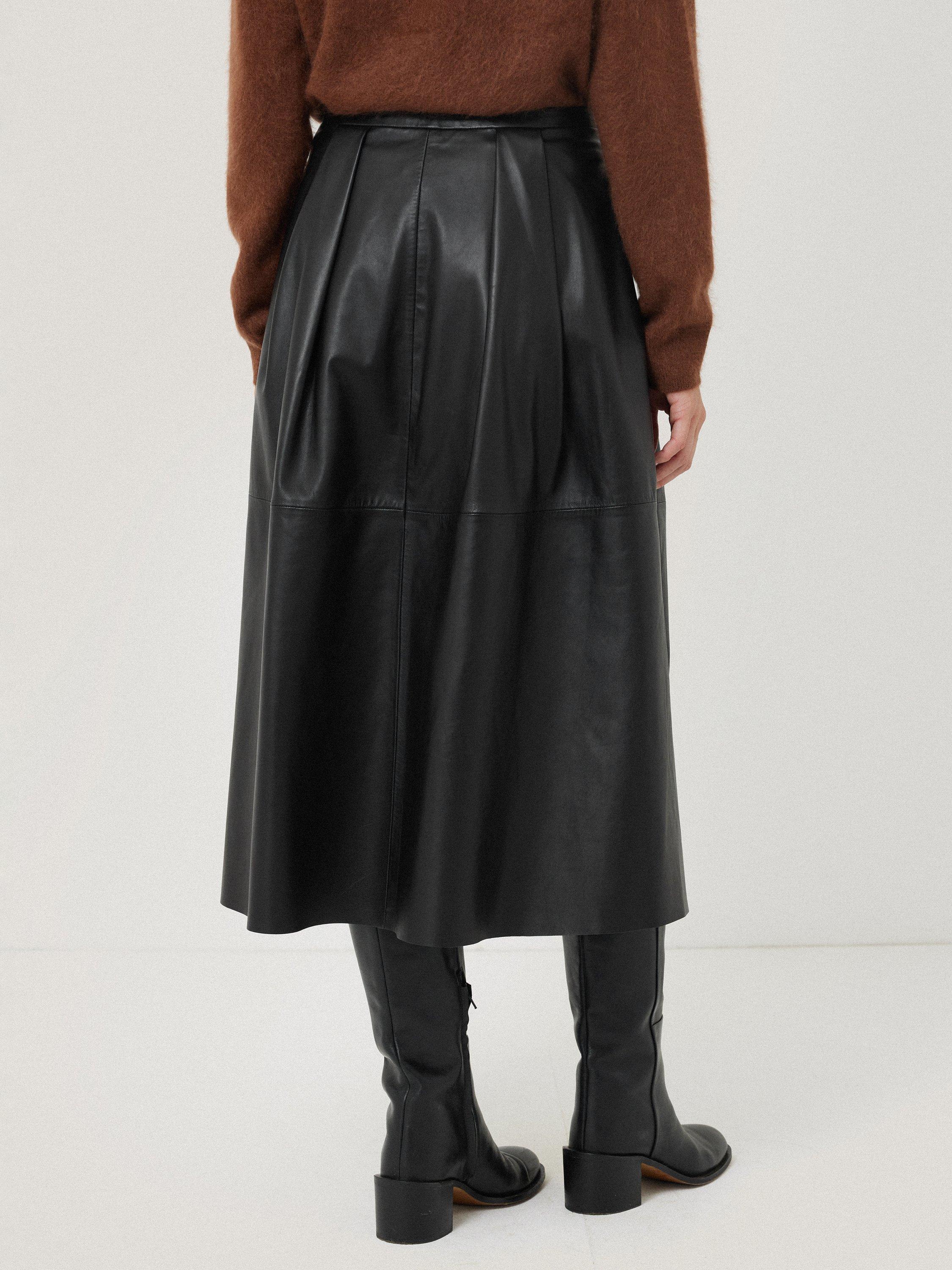 Jigsaw Pleated Leather Skirt Black