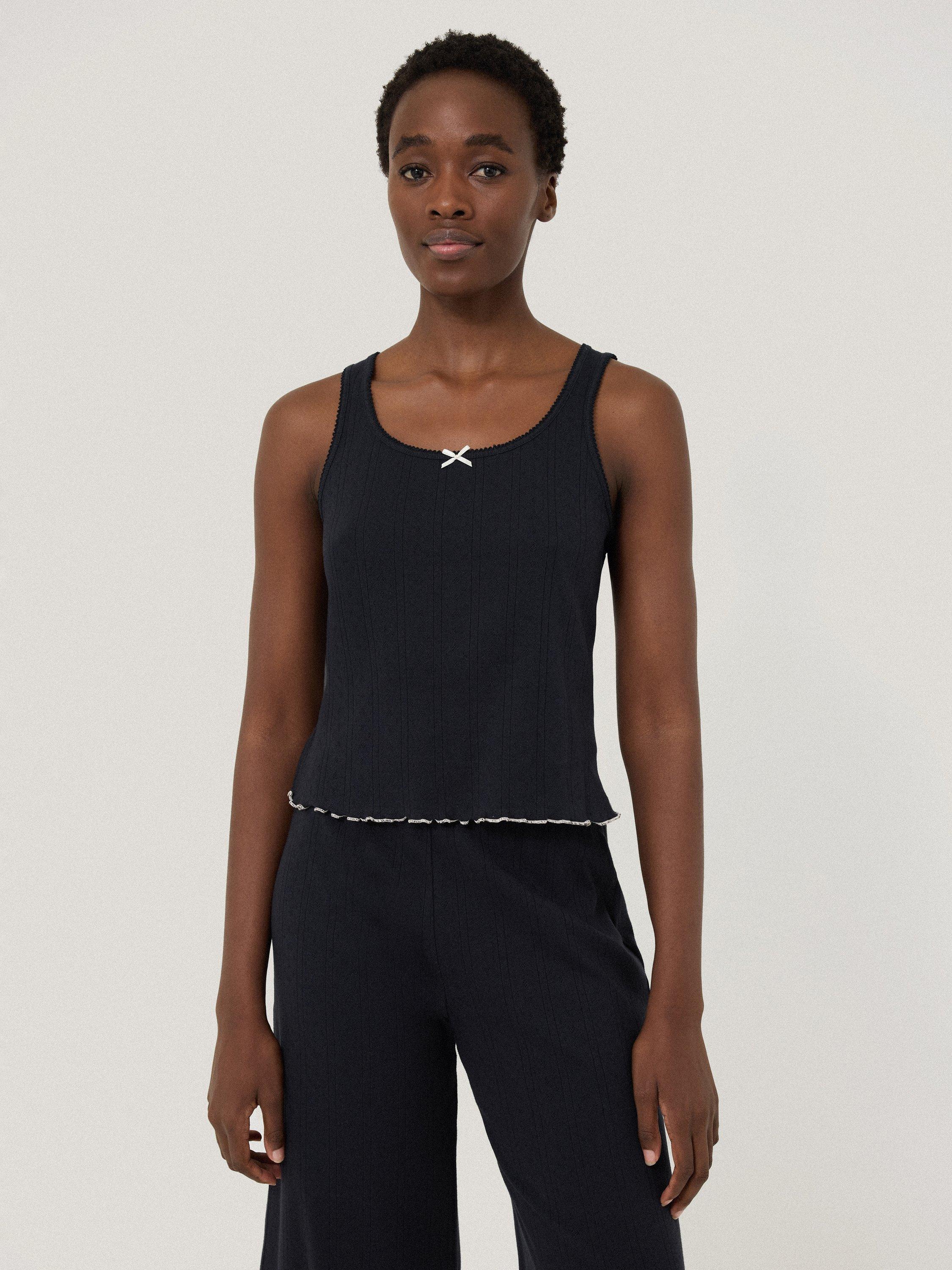 Jigsaw Pointelle Vest Pyjama Top Navy