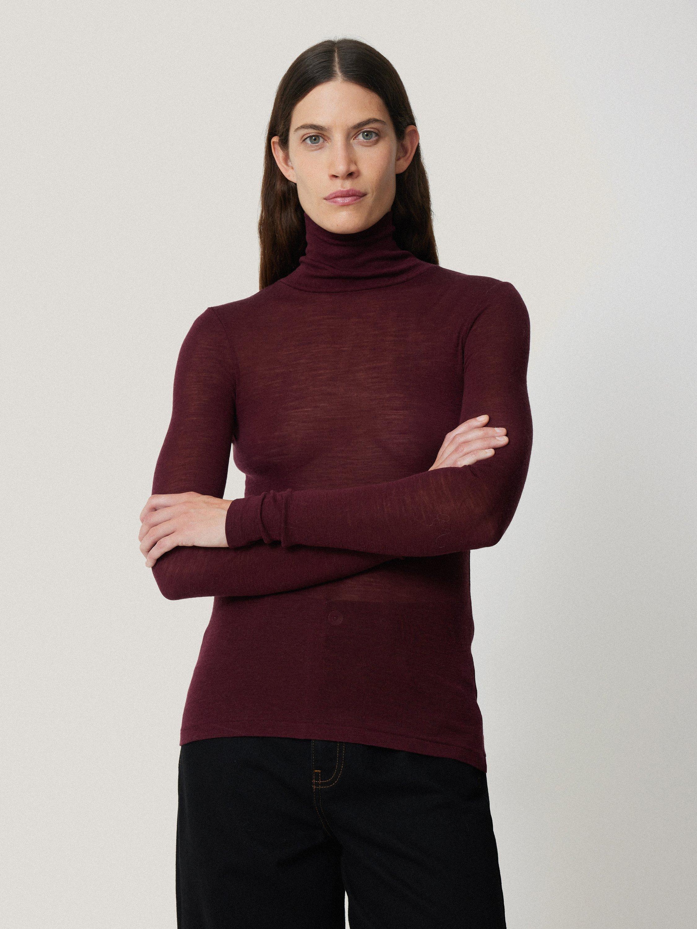 Jigsaw Pure Merino Wool Polo Neck Top, Burgundy
