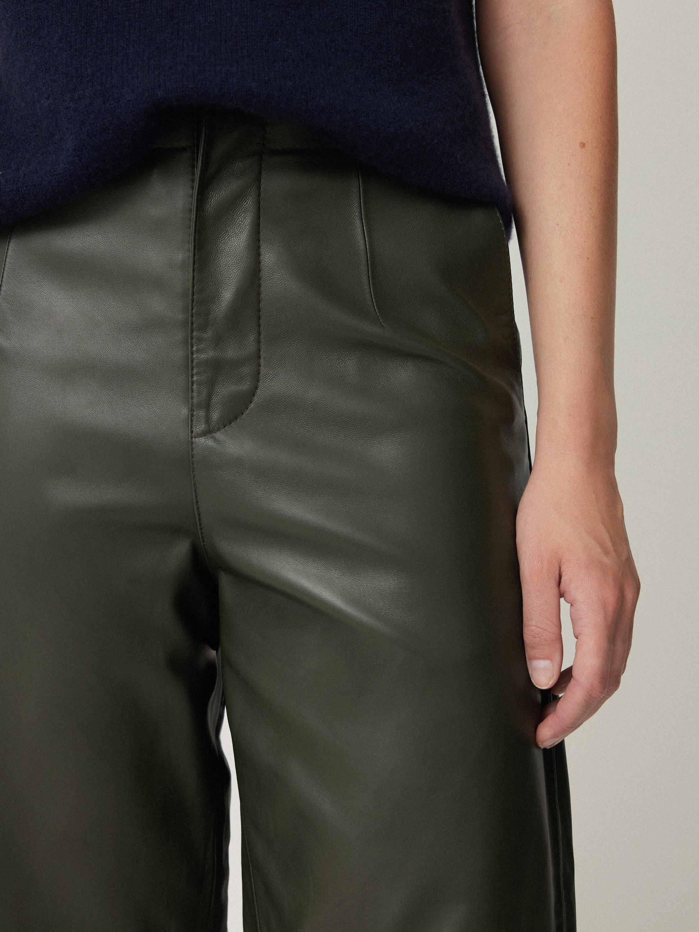 Product image 3 of 6, which shows Jigsaw Leather Barrel Leg Trousers, Green, 6