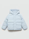 Mango Kids' Tina Hooded Quilted Jacket, Pastel Blue