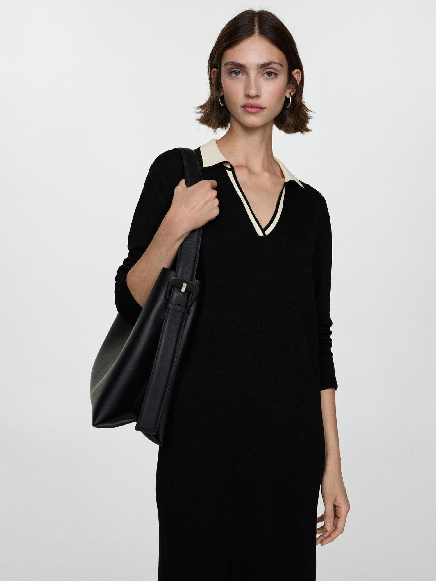 Product image 1 of 7, which shows Mango Bianca Contrast Collar Knit Dress, Black, 10