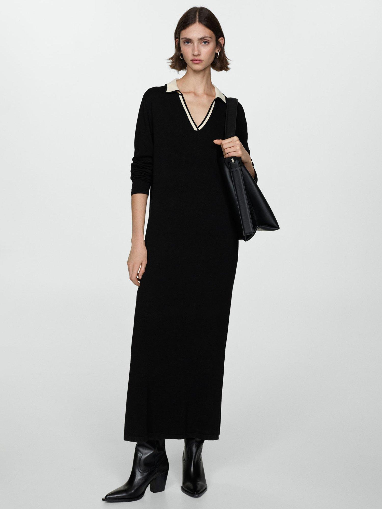Product image 2 of 7, which shows Mango Bianca Contrast Collar Knit Dress, Black, 10