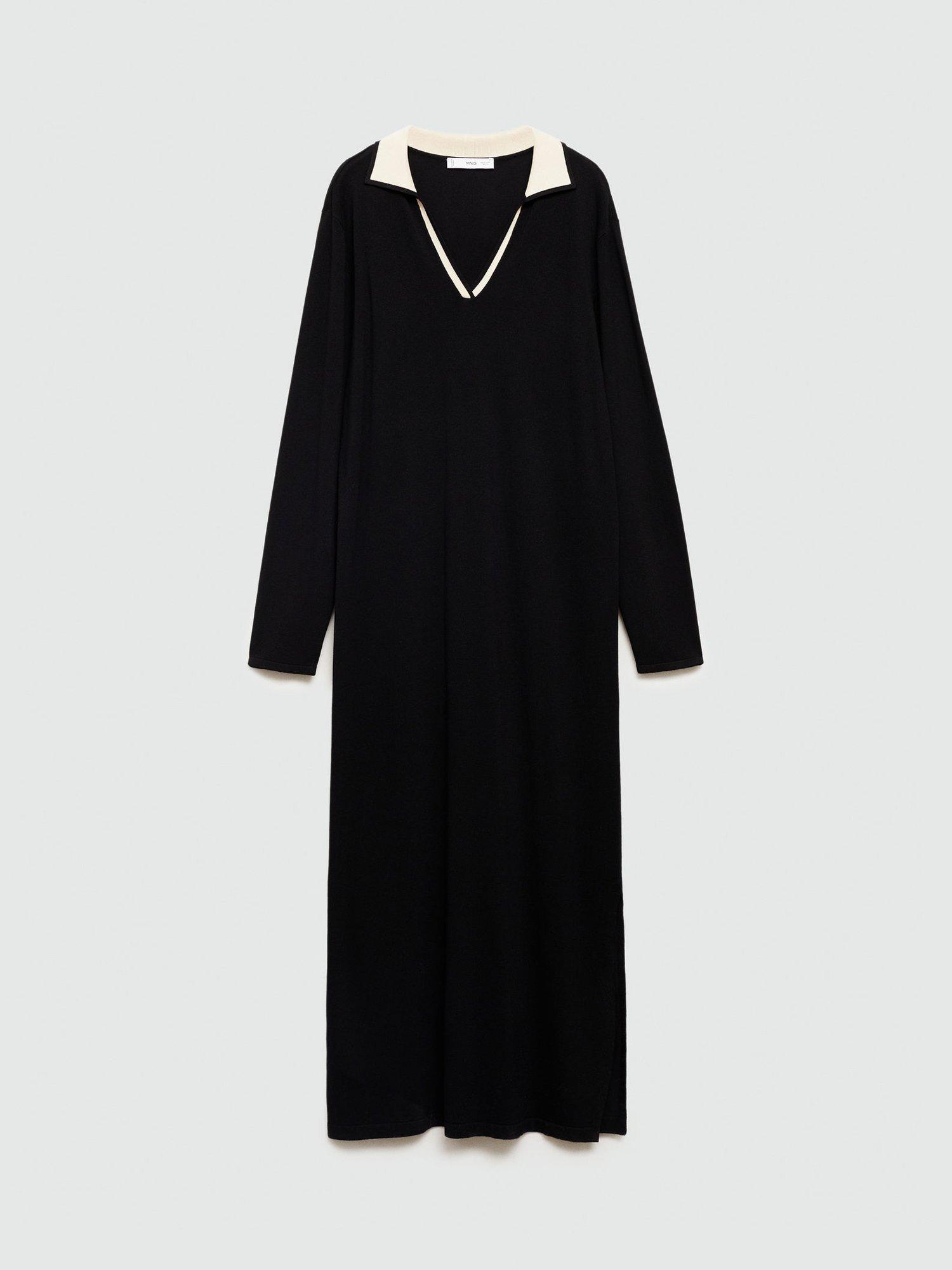 Product image 3 of 7, which shows Mango Bianca Contrast Collar Knit Dress, Black, 10