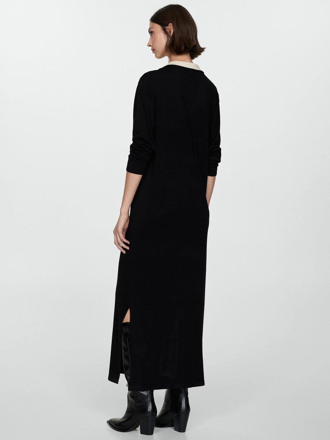 Product image 4 of 7, which shows Mango Bianca Contrast Collar Knit Dress, Black, 10