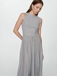 Mango Gala Pleat Dress, Grey