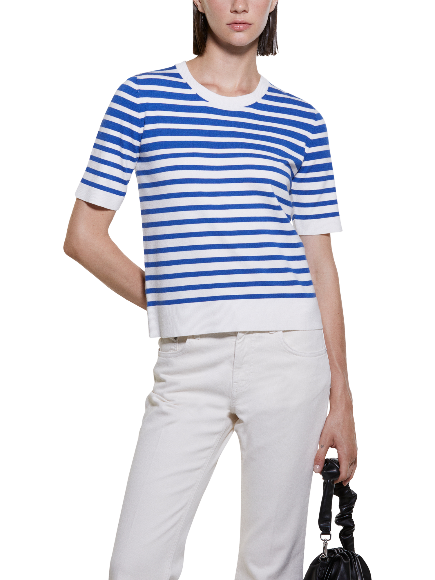 Product image 1 of 4, which shows SISLEY Stripe Short Sleeve Jumper, Blue/White, L