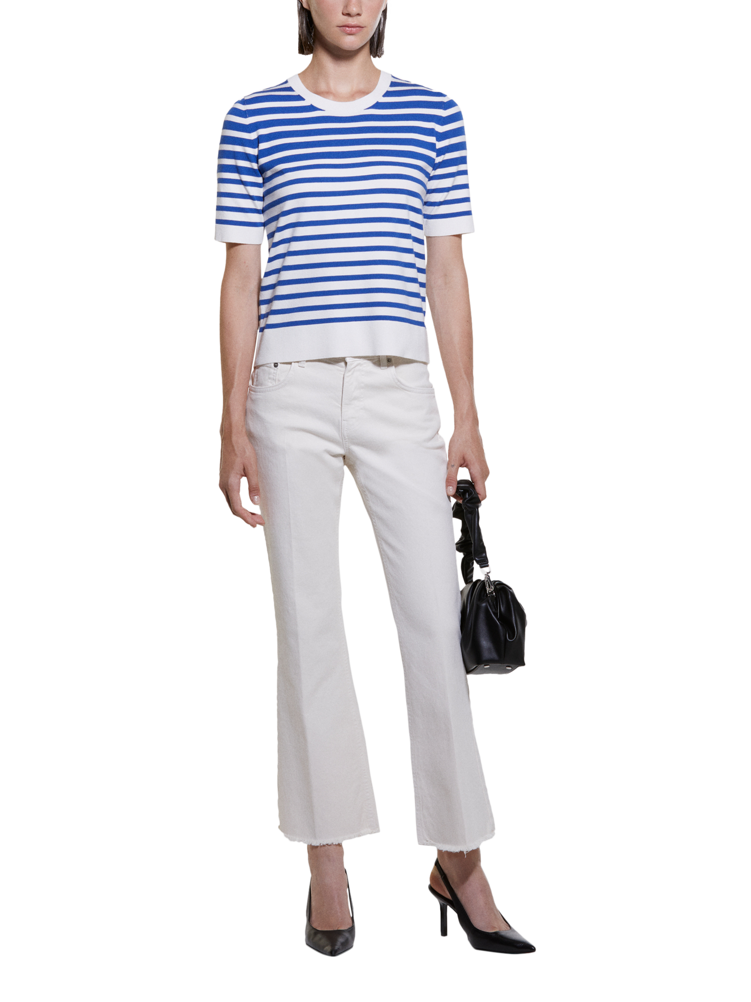 Product image 3 of 4, which shows SISLEY Stripe Short Sleeve Jumper, Blue/White, L