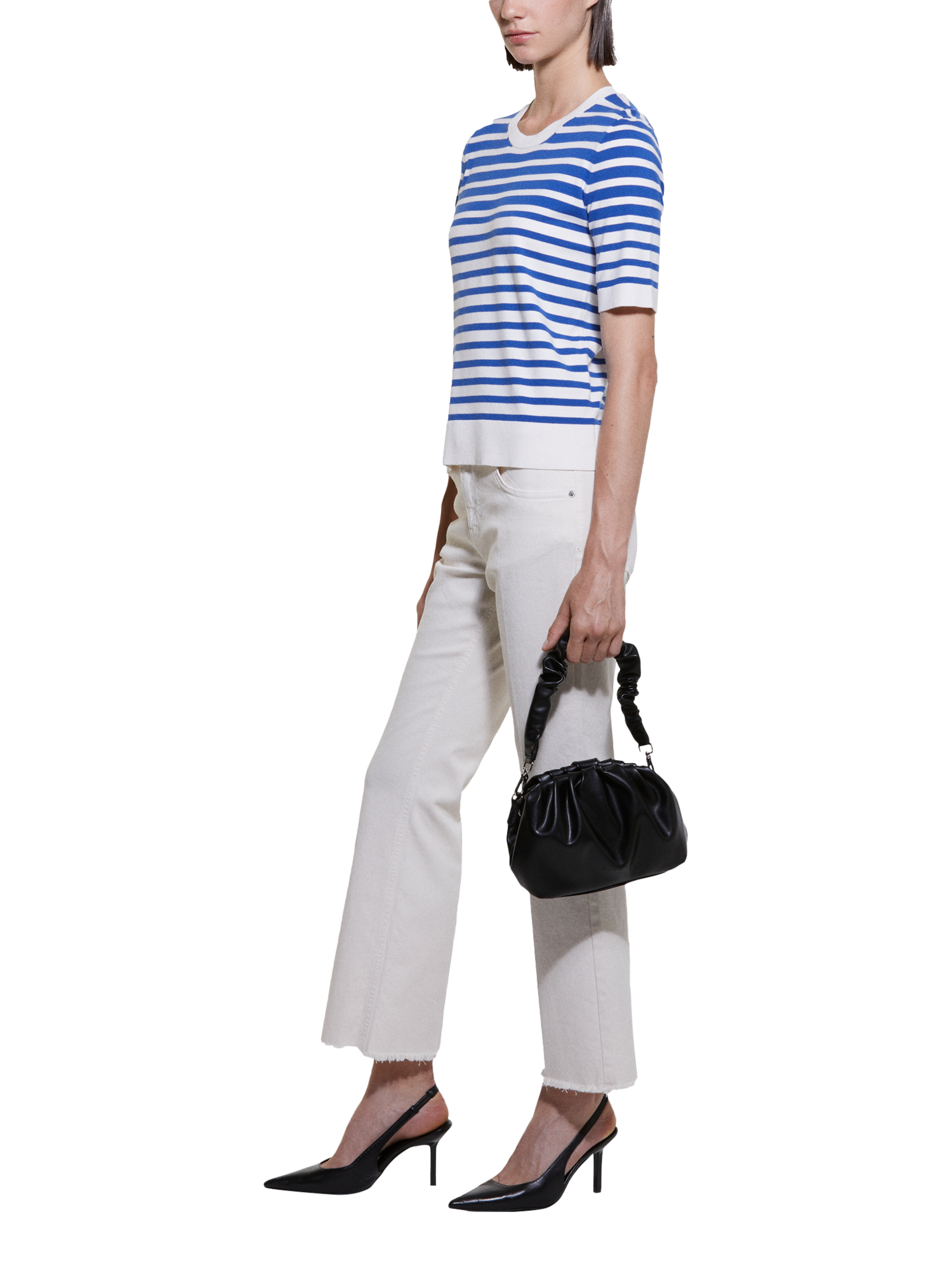Product image 4 of 4, which shows SISLEY Stripe Short Sleeve Jumper, Blue/White, L