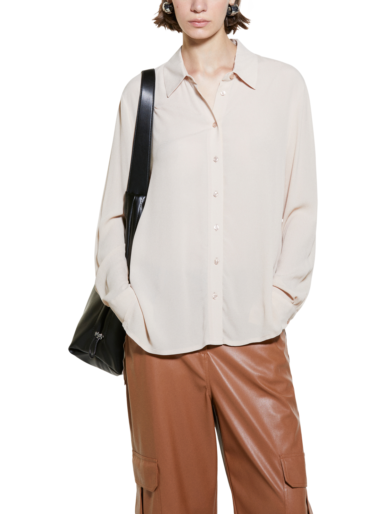 SISLEY Oversized Crepe Shirt, Cream