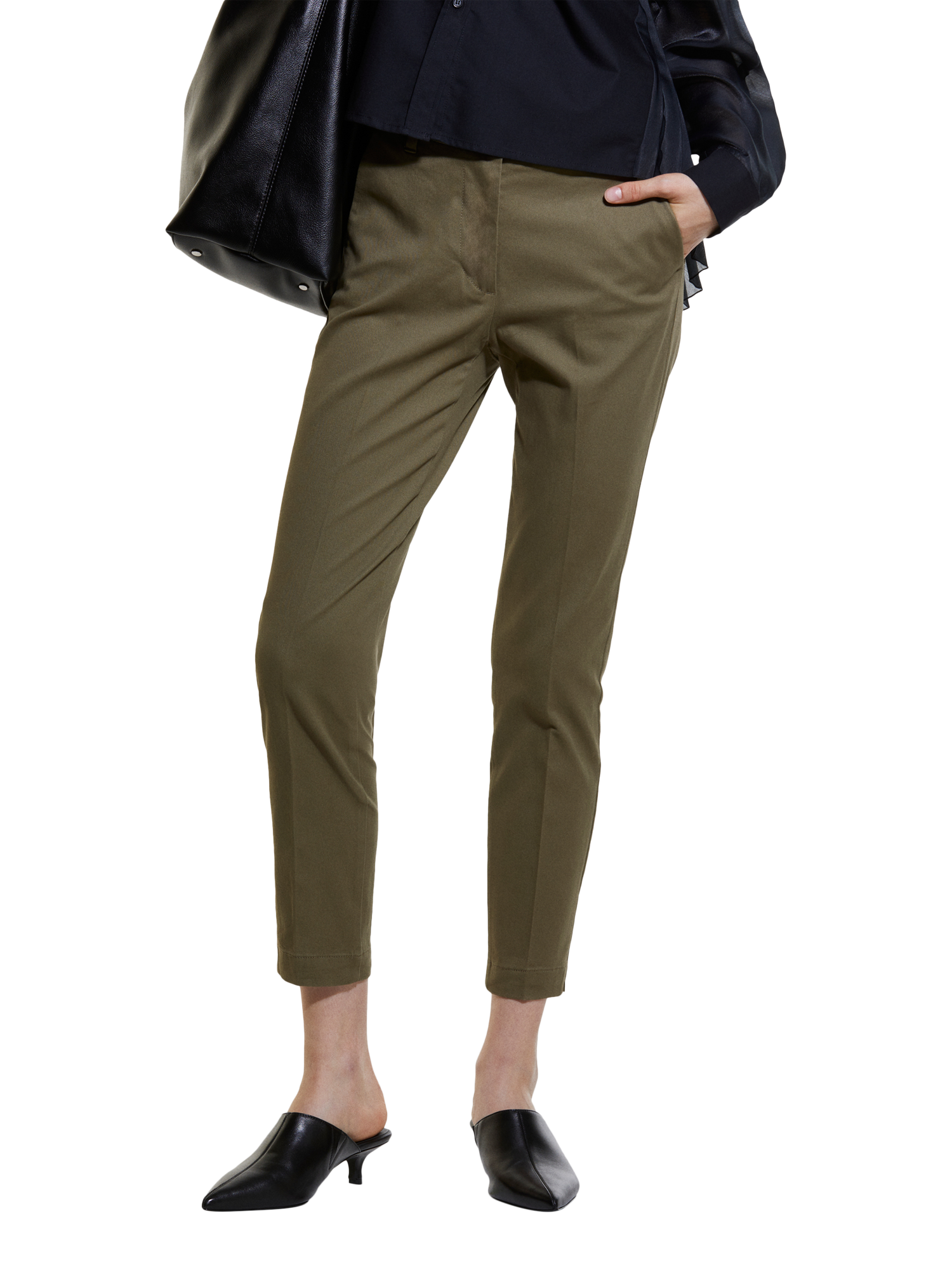Product image 1 of 5, which shows SISLEY Slim Fit Chino Trousers, Olive Green, 14