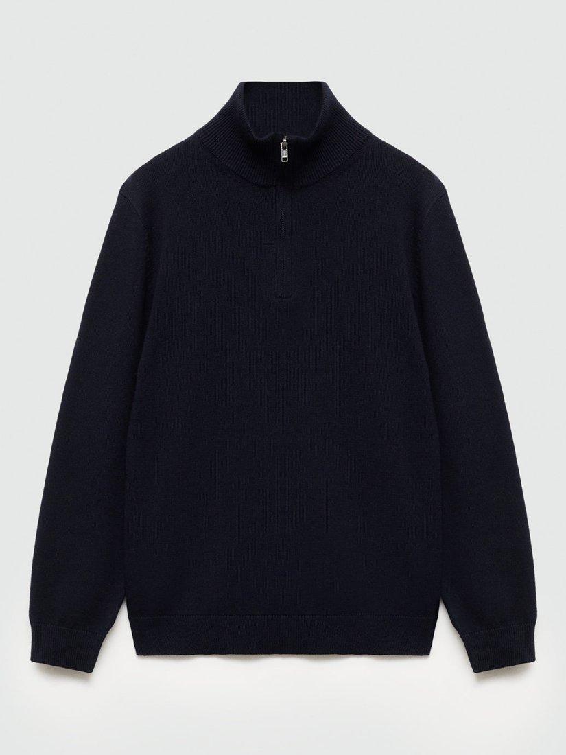 Mango Kids' Harry High Zip Neck Jumper, Navy