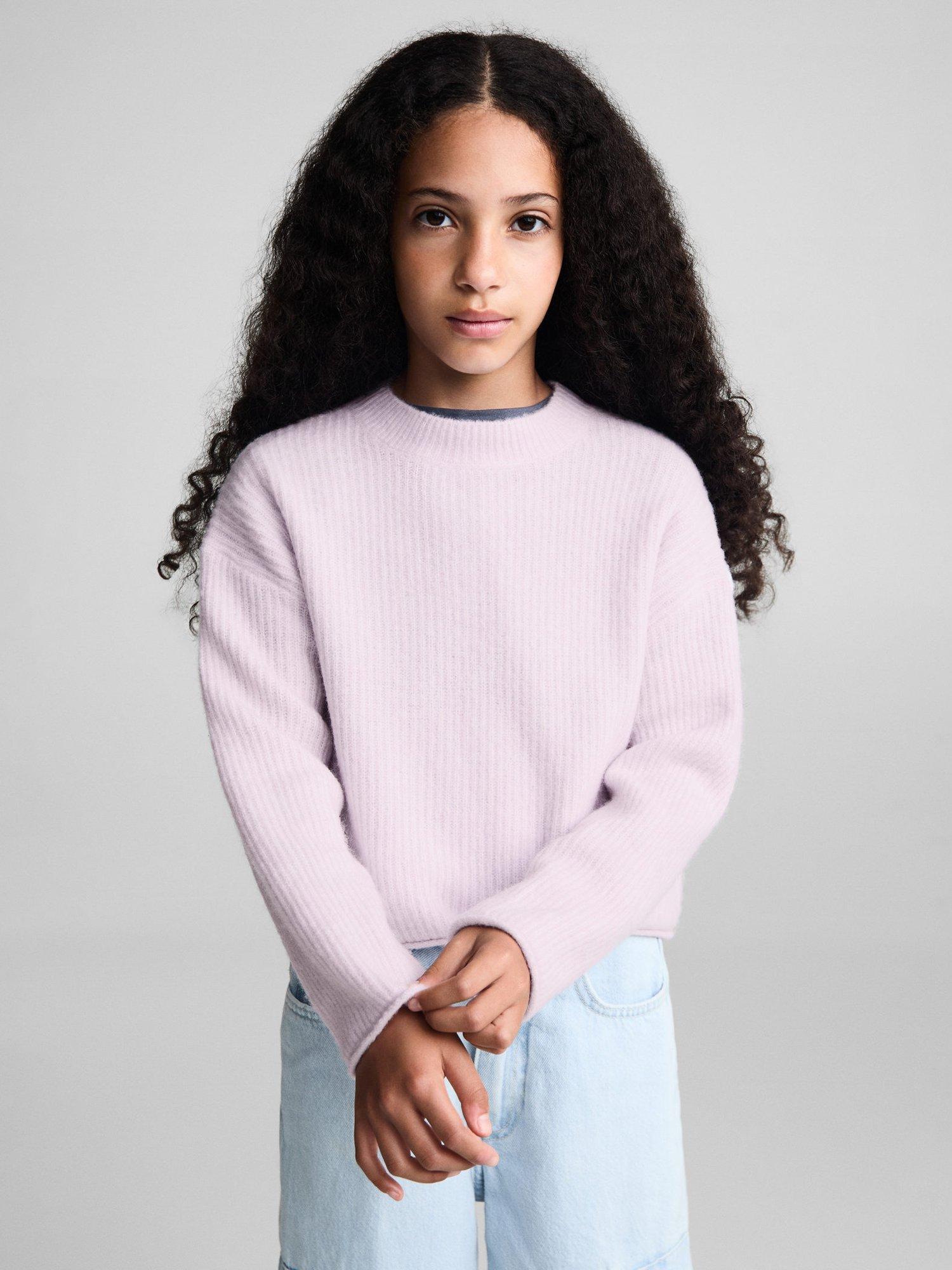 Mango Kids Sophie Ribbed Crop Jumper Pastel Pink