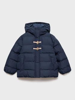Mango Kids' Quilted Hooded Jacket, Navy, Navy