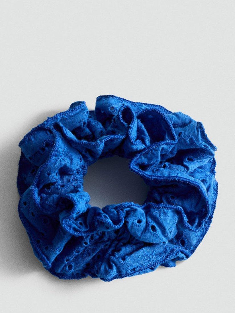 Mango Nantes Embroidered Scrunchie, Blue, One Size