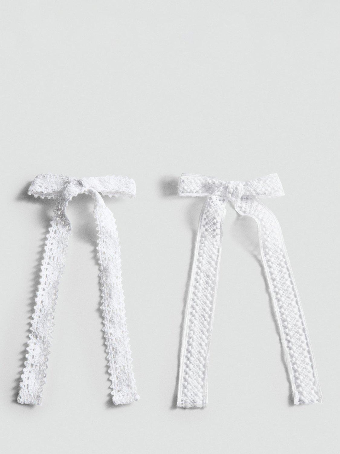 Mango Lacito Crochet Lace Bow Hair Clips, Pack of 2, White