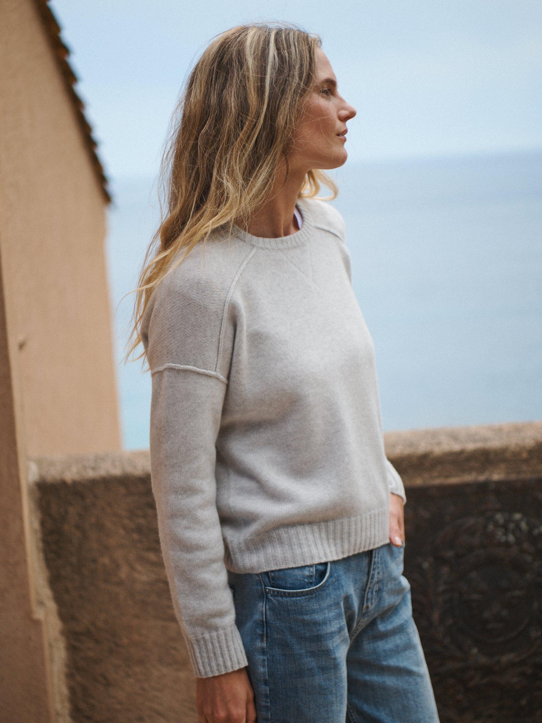 Product image 1 of 8, which shows NRBY Sydney Cashmere Crew Jumper, Silver, S