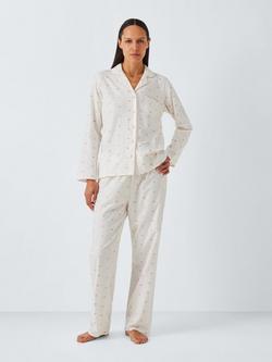 John Lewis Embroidered Hearts Pyjama Set, Ivory, Ivory
