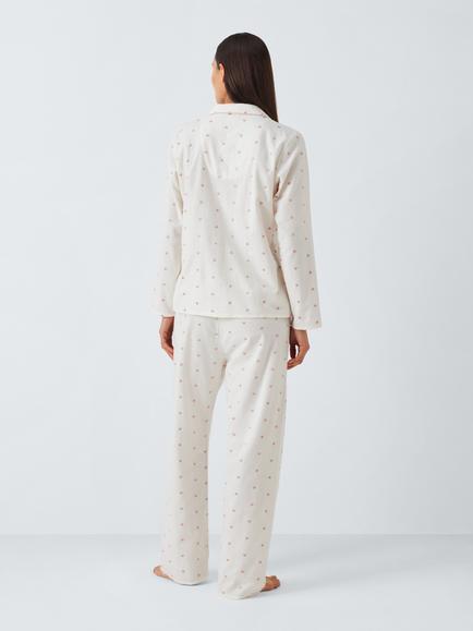 John Lewis Embroidered Hearts Pyjama Set, Ivory - view 2, Ivory