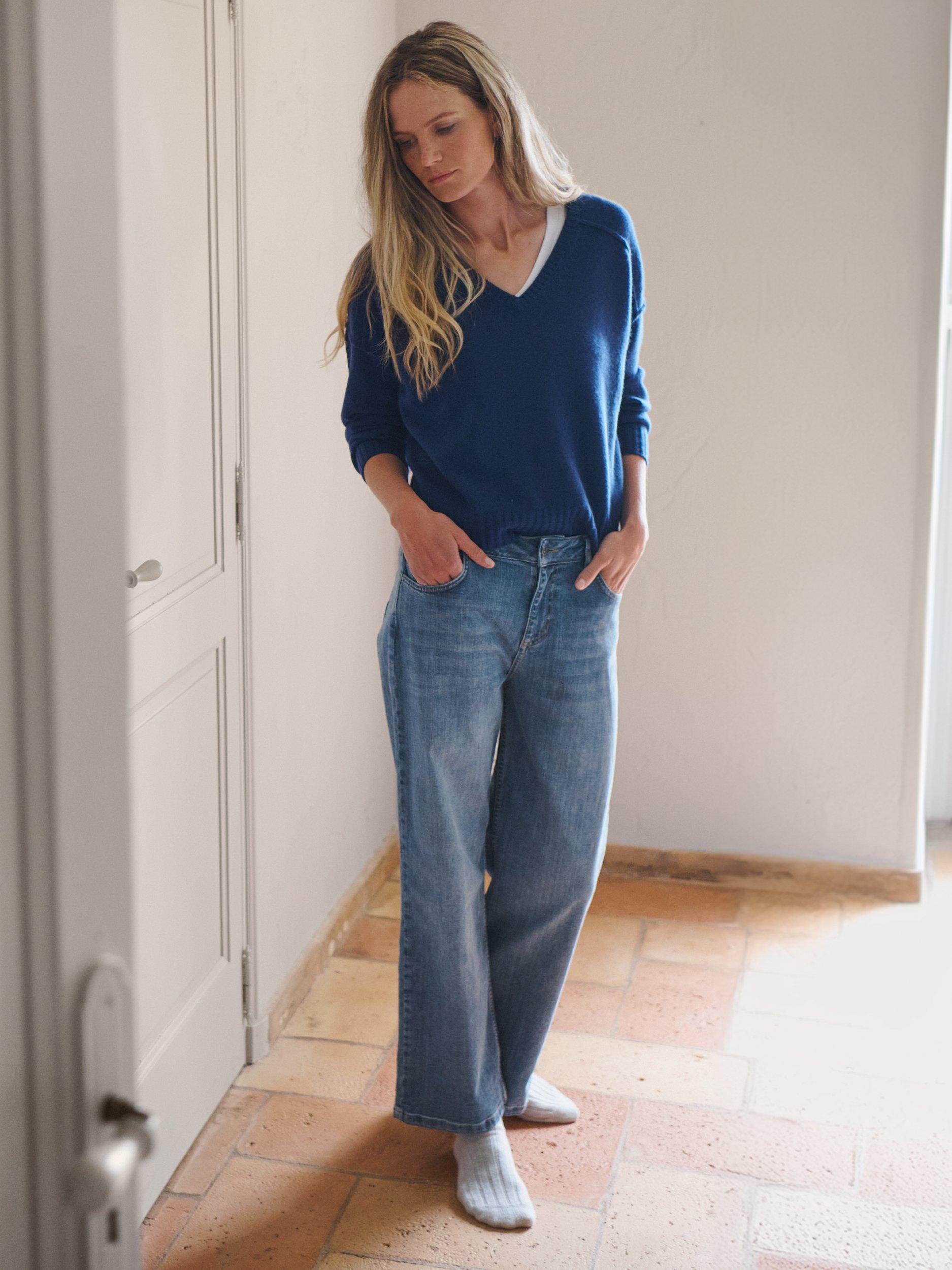 Product image 1 of 7, which shows NRBY Sydney Cashmere V-Neck Jumper, Navy, S