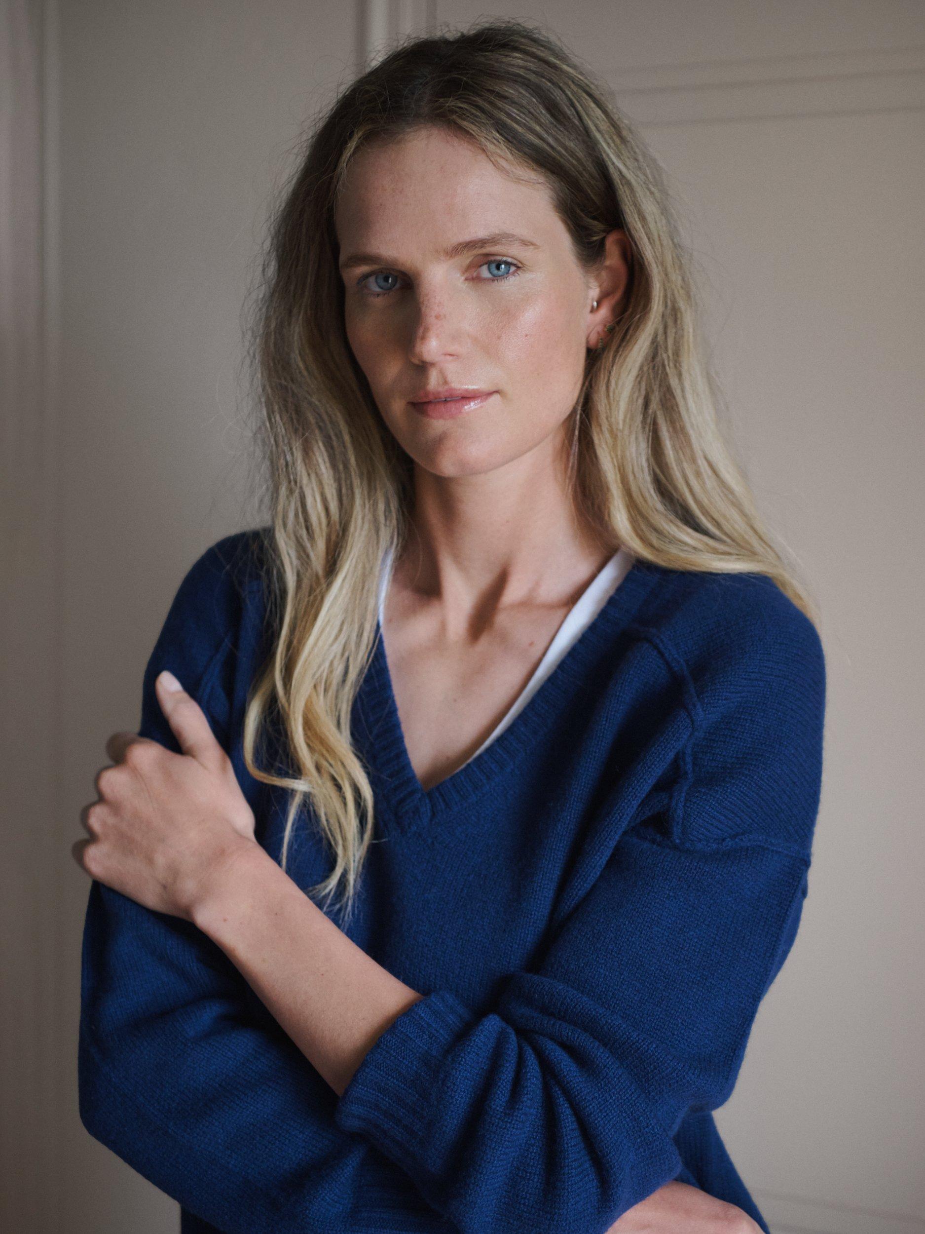 Product image 2 of 7, which shows NRBY Sydney Cashmere V-Neck Jumper, Navy, S