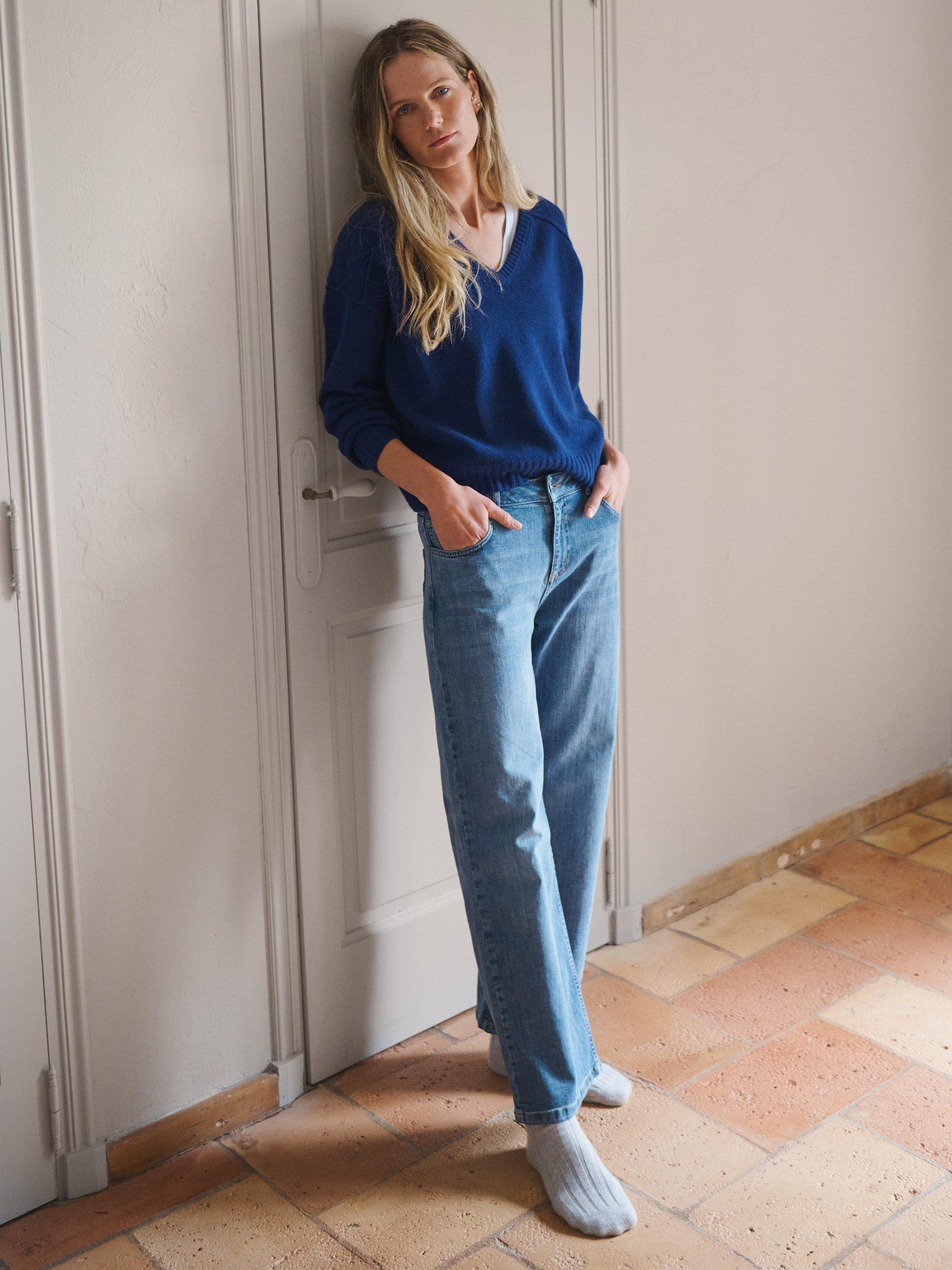 Product image 4 of 7, which shows NRBY Sydney Cashmere V-Neck Jumper, Navy, S