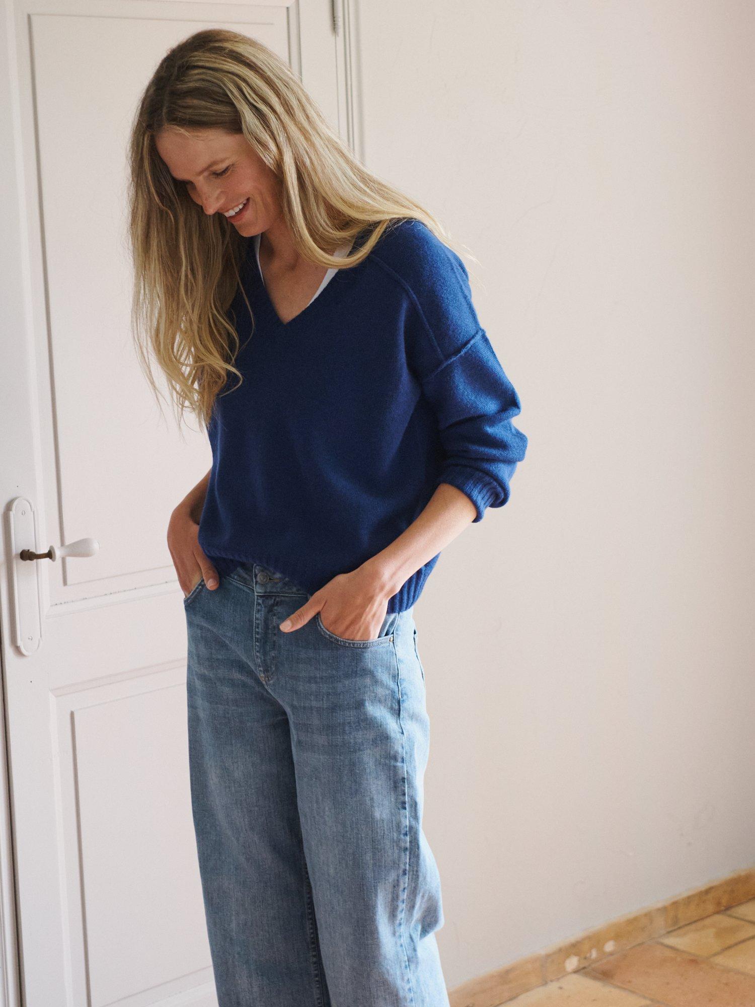 Product image 5 of 7, which shows NRBY Sydney Cashmere V-Neck Jumper, Navy, S