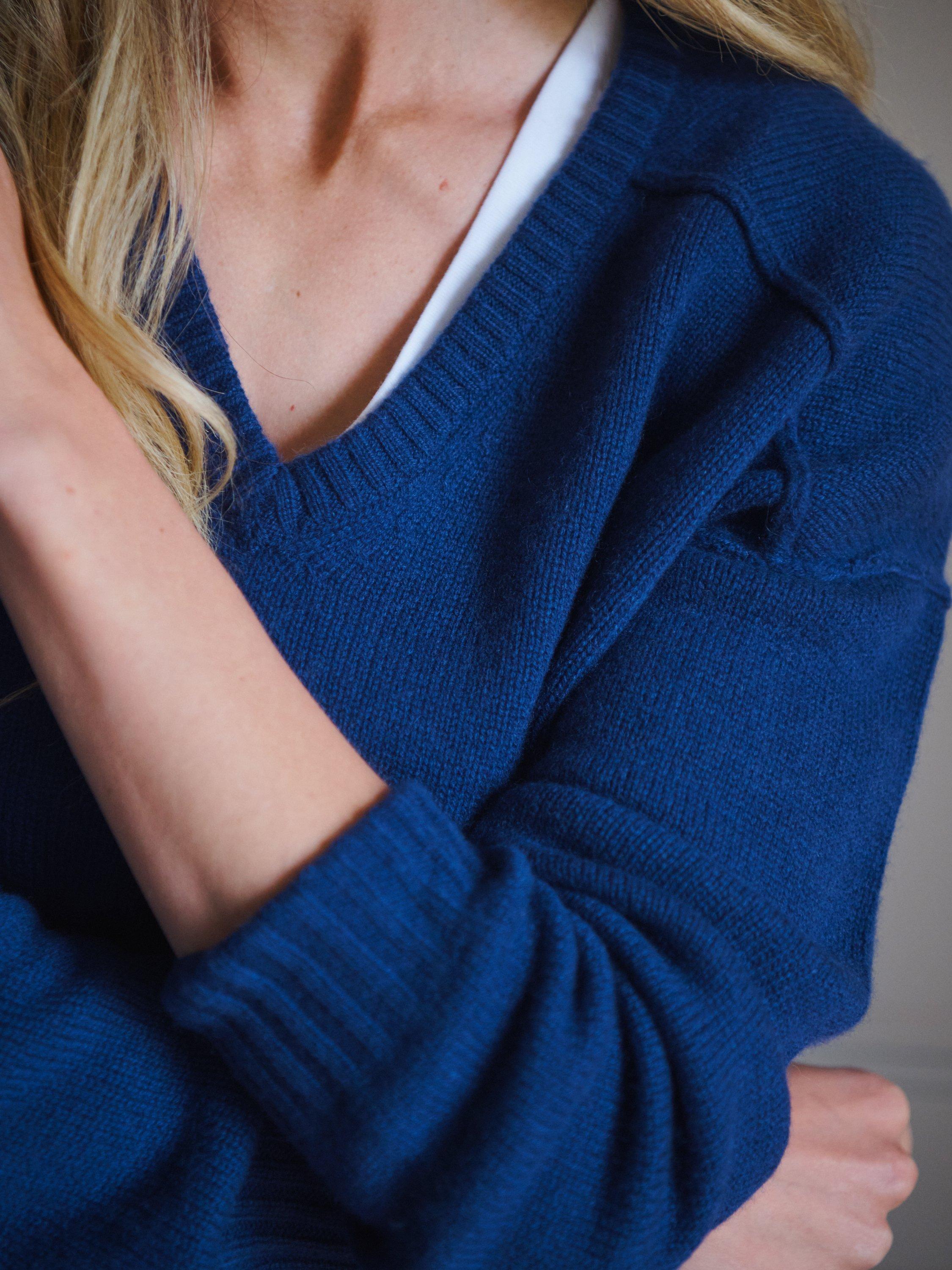 Product image 7 of 7, which shows NRBY Sydney Cashmere V-Neck Jumper, Navy, S