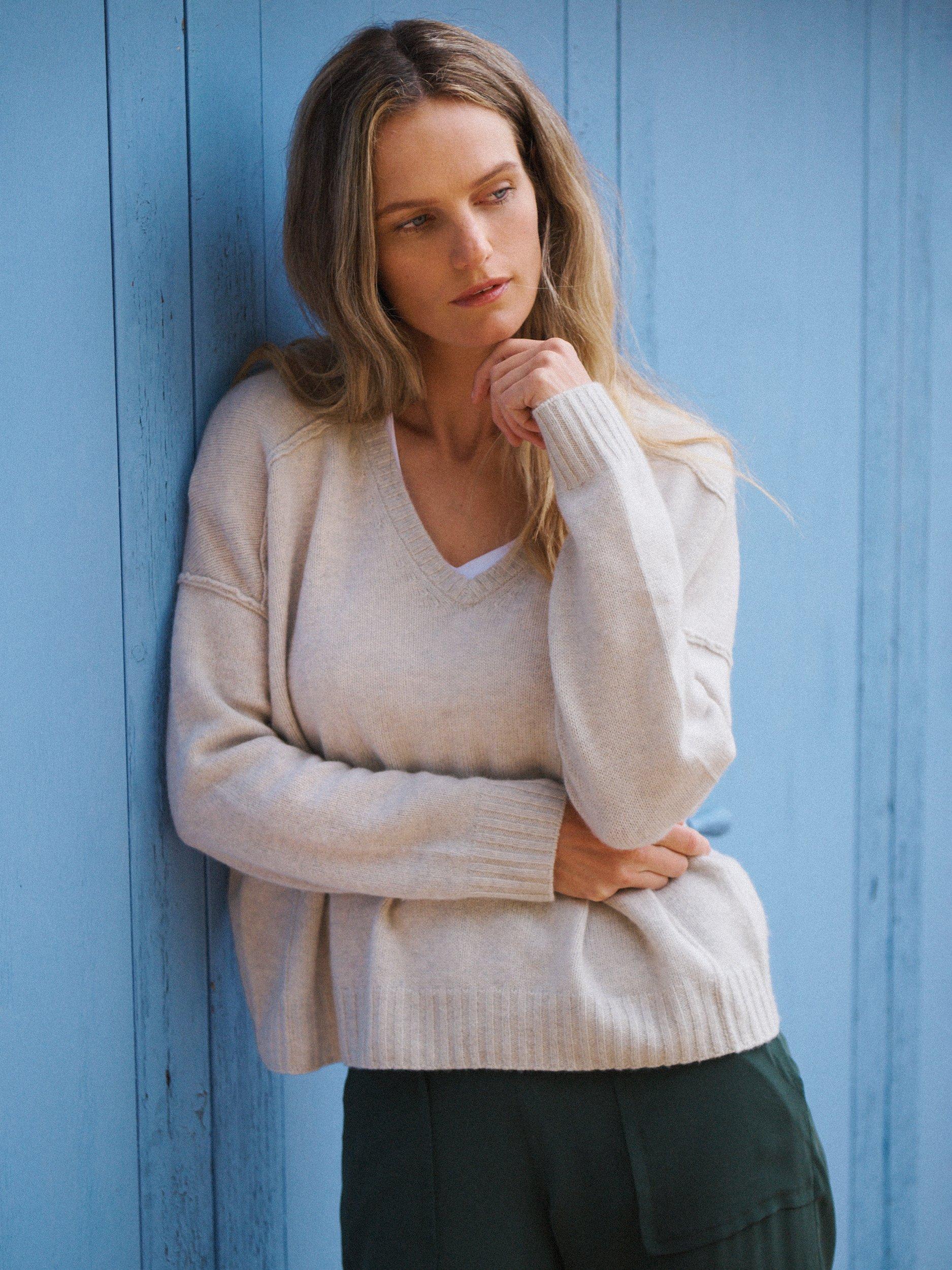 Product image 2 of 8, which shows NRBY Sydney Cashmere V-Neck Jumper, Silver, S