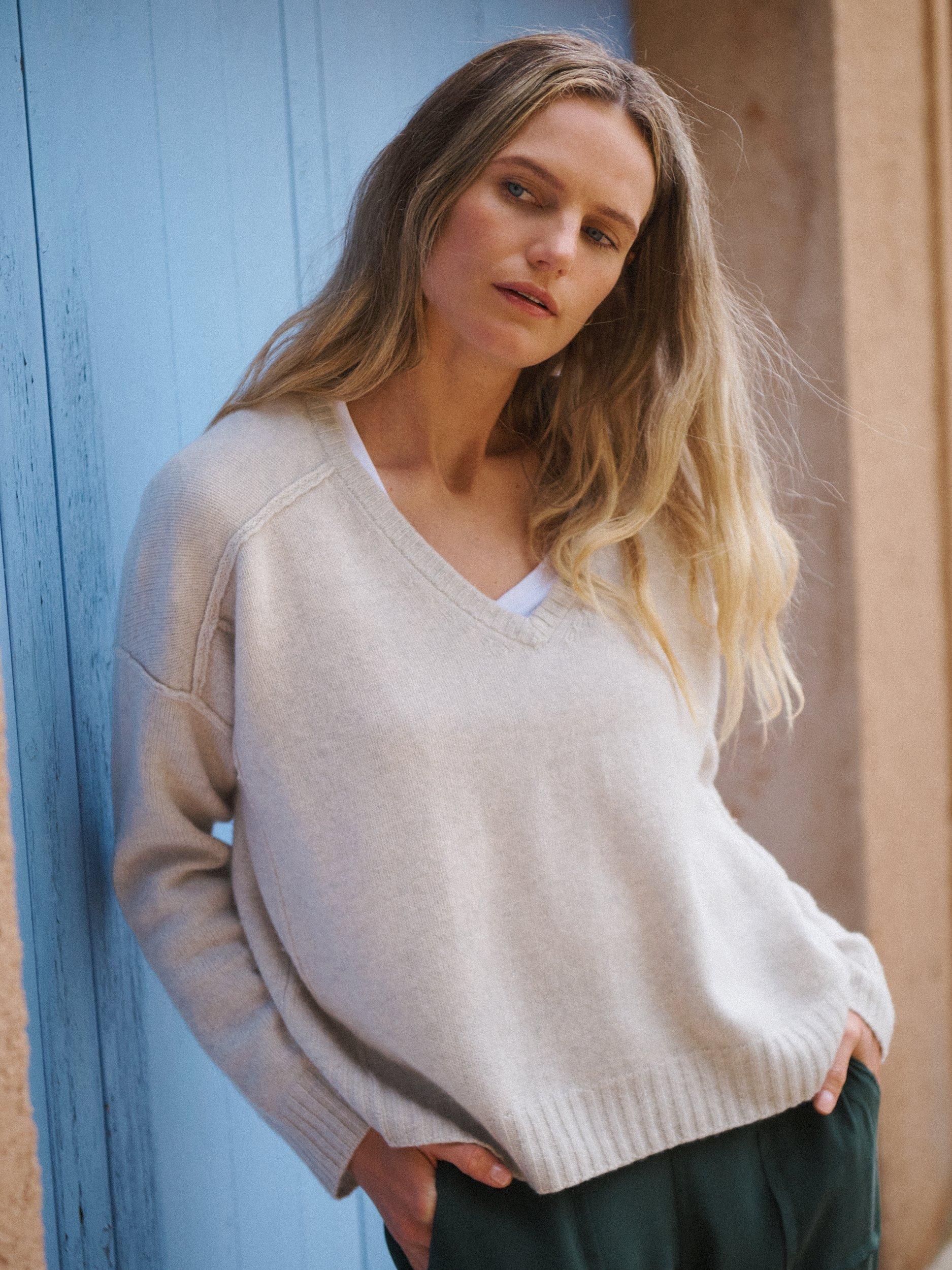 Product image 3 of 8, which shows NRBY Sydney Cashmere V-Neck Jumper, Silver, S