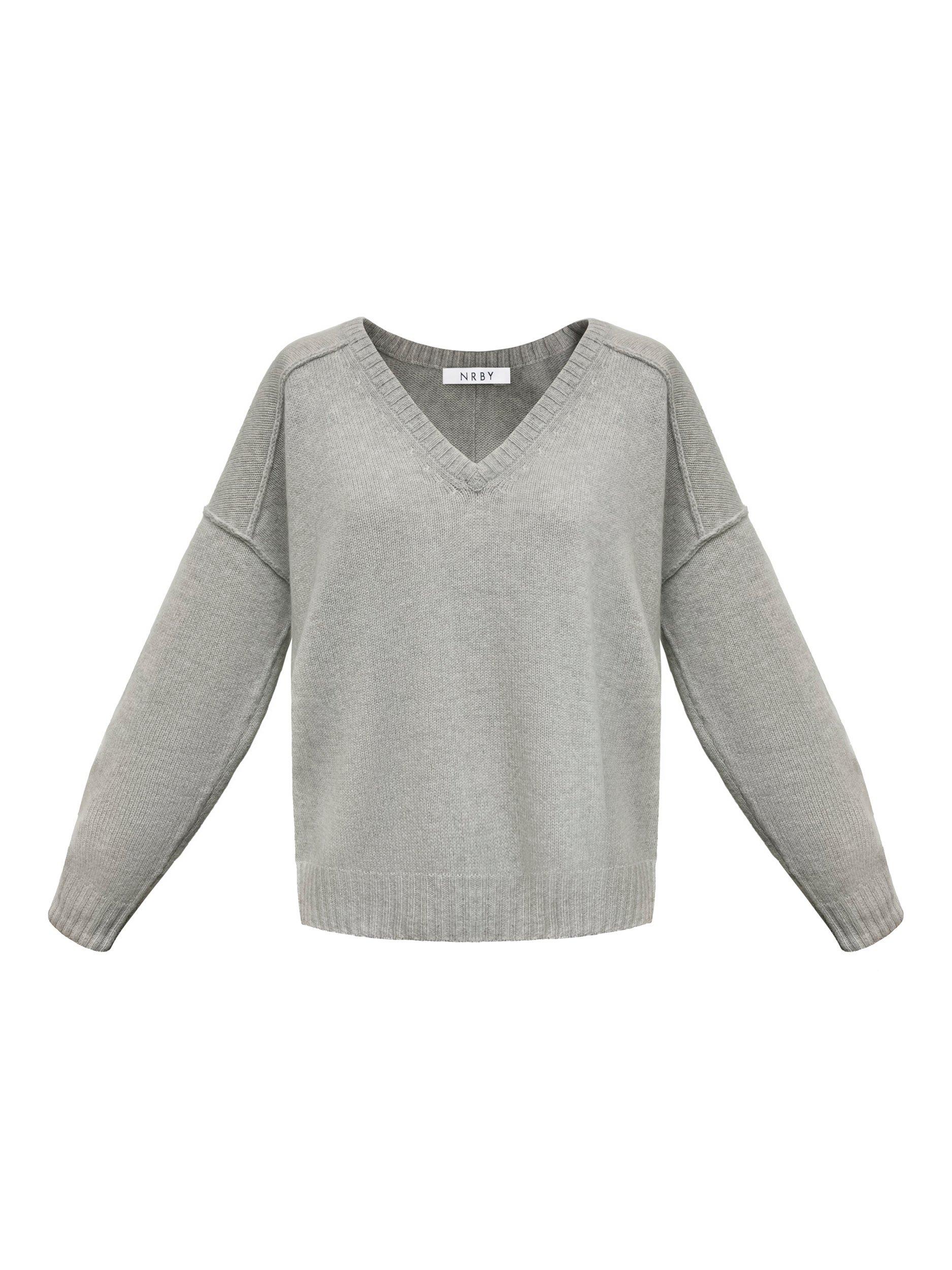 Product image 8 of 8, which shows NRBY Sydney Cashmere V-Neck Jumper, Silver, S
