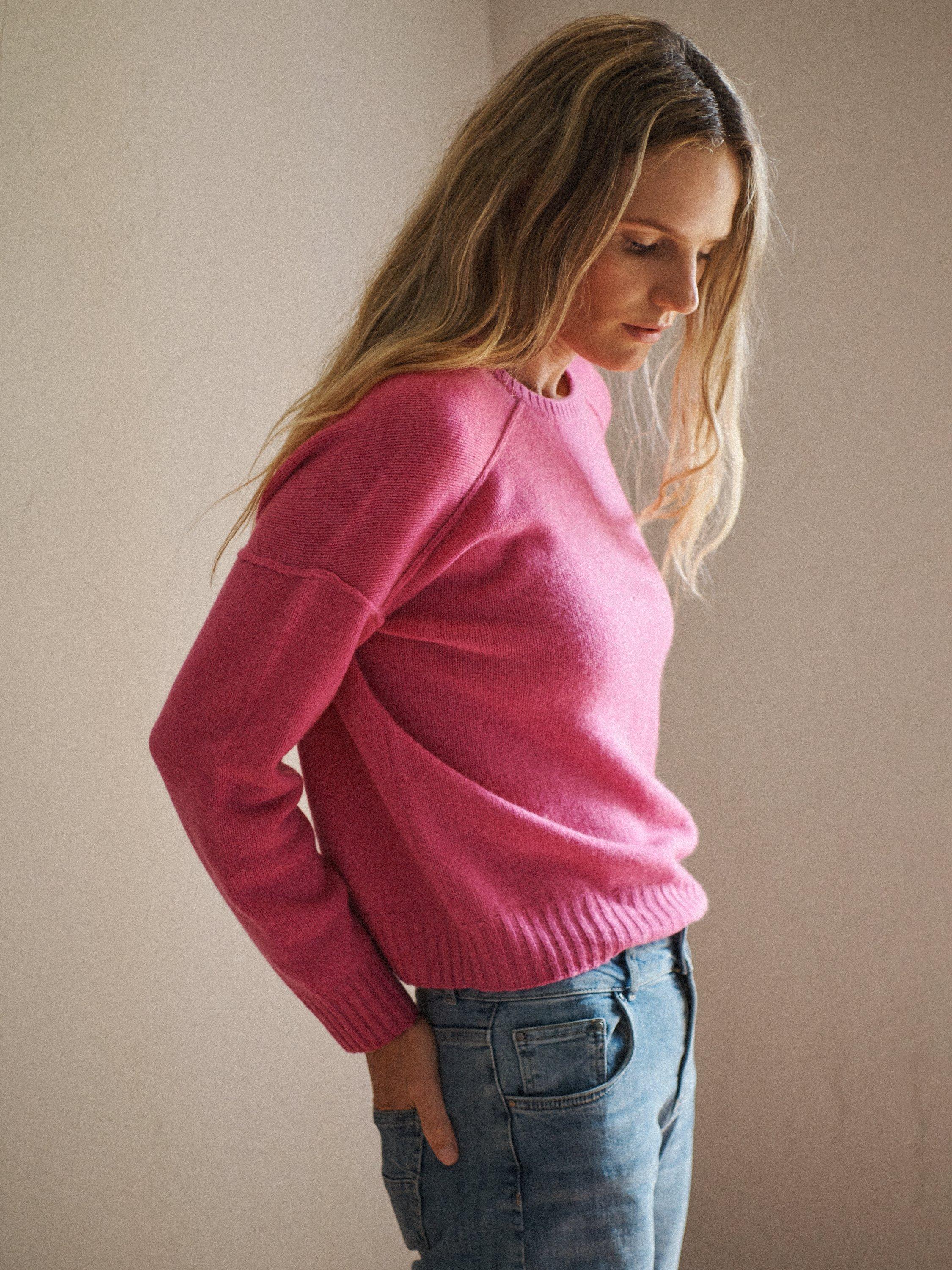 Product image 1 of 9, which shows NRBY Sydney Cashmere Crew Jumper, Berry, S