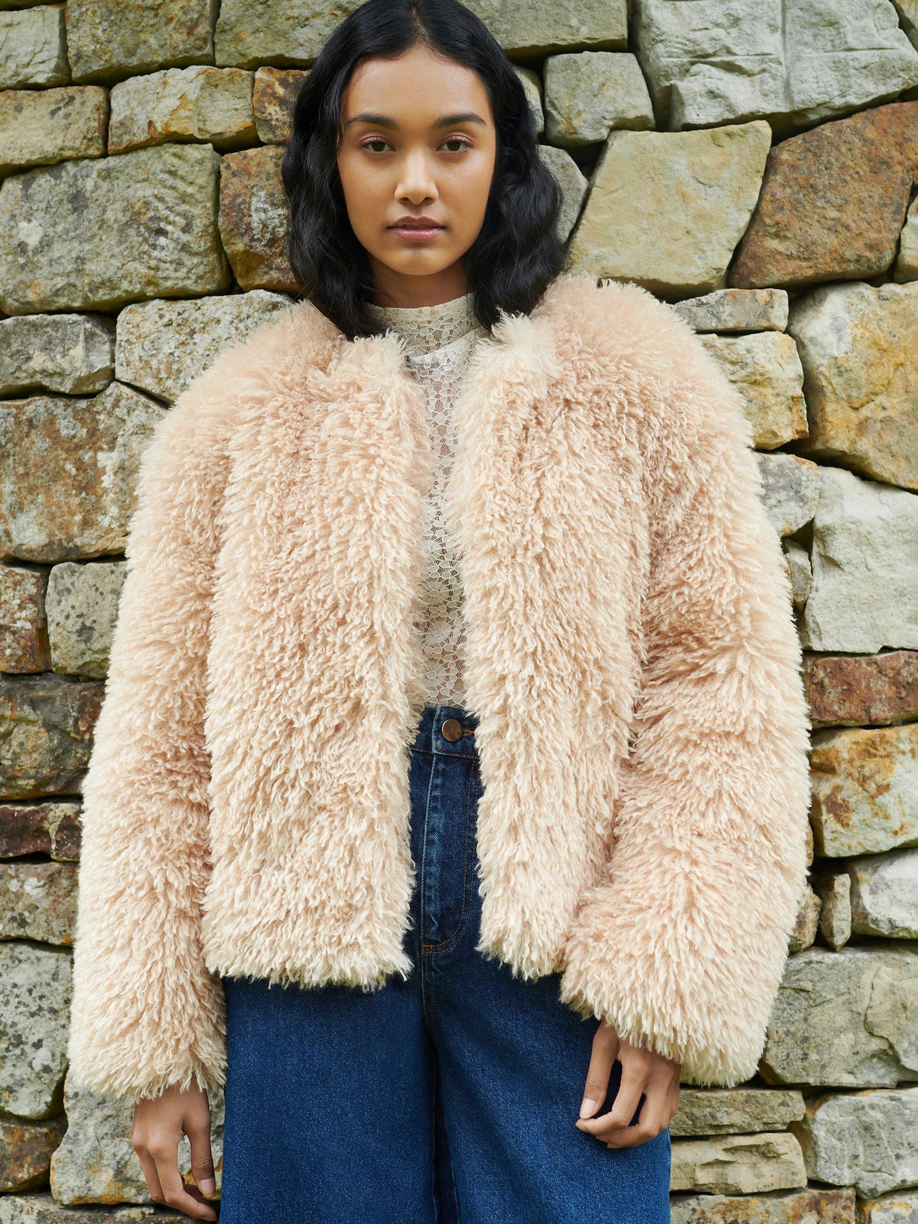 Product image 2 of 7, which shows Ro&Zo Faux Fur Coat, Beige, S