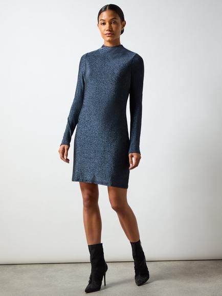 Ro&Zo Petite Darcy Sparkle High Neck Mini Dress, Blue, Blue
