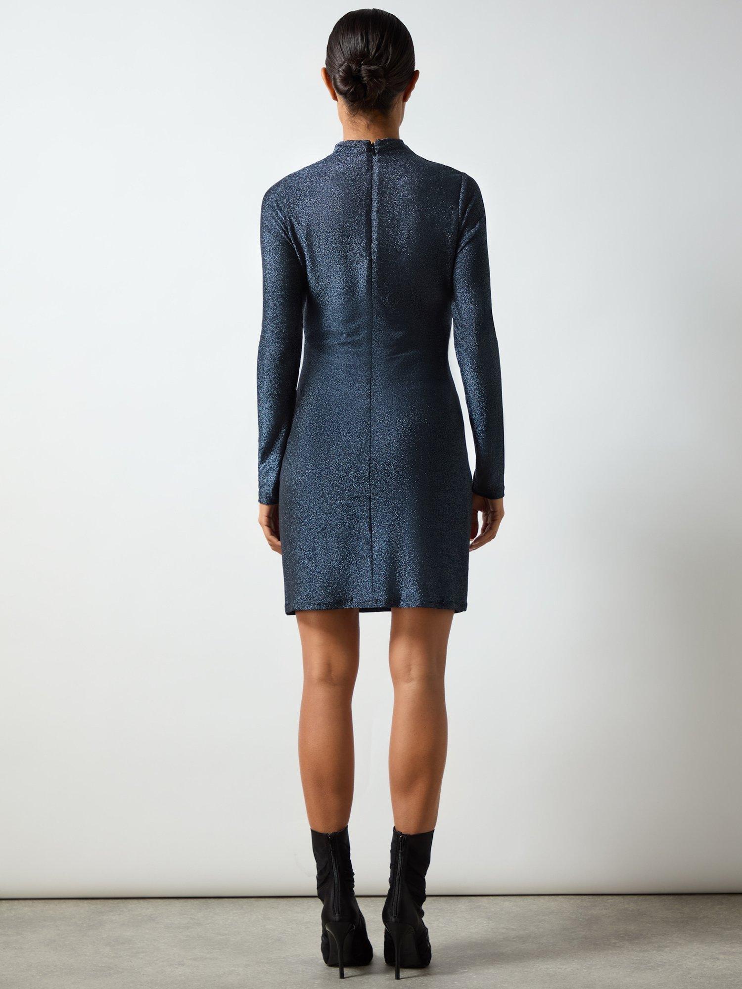 Product image 4 of 4, which shows Ro&Zo Petite Darcy Sparkle High Neck Mini Dress, Blue, 10