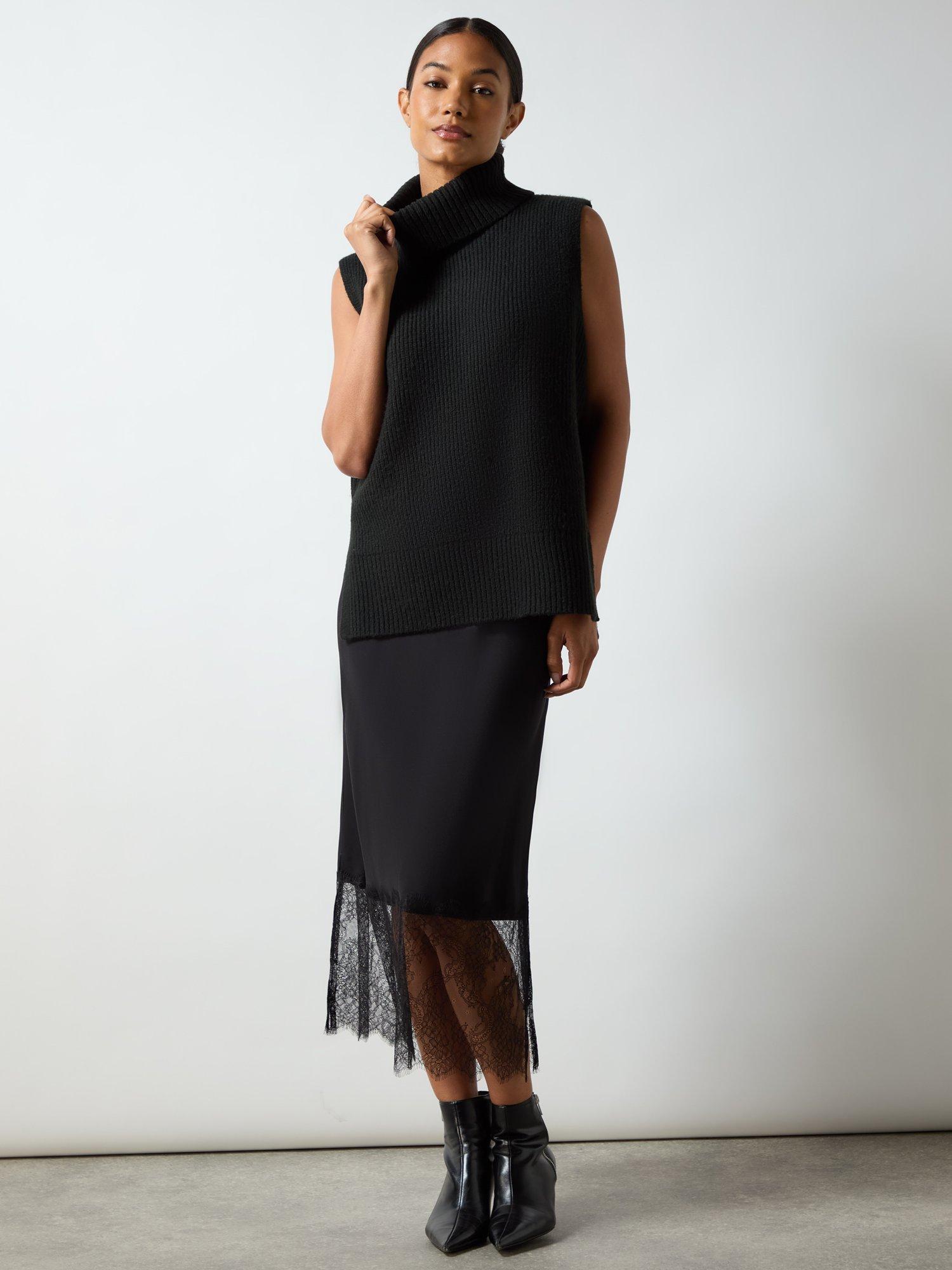 Product image 1 of 3, which shows Ro&Zo Crepe Lace Trim Skirt, Black, 16