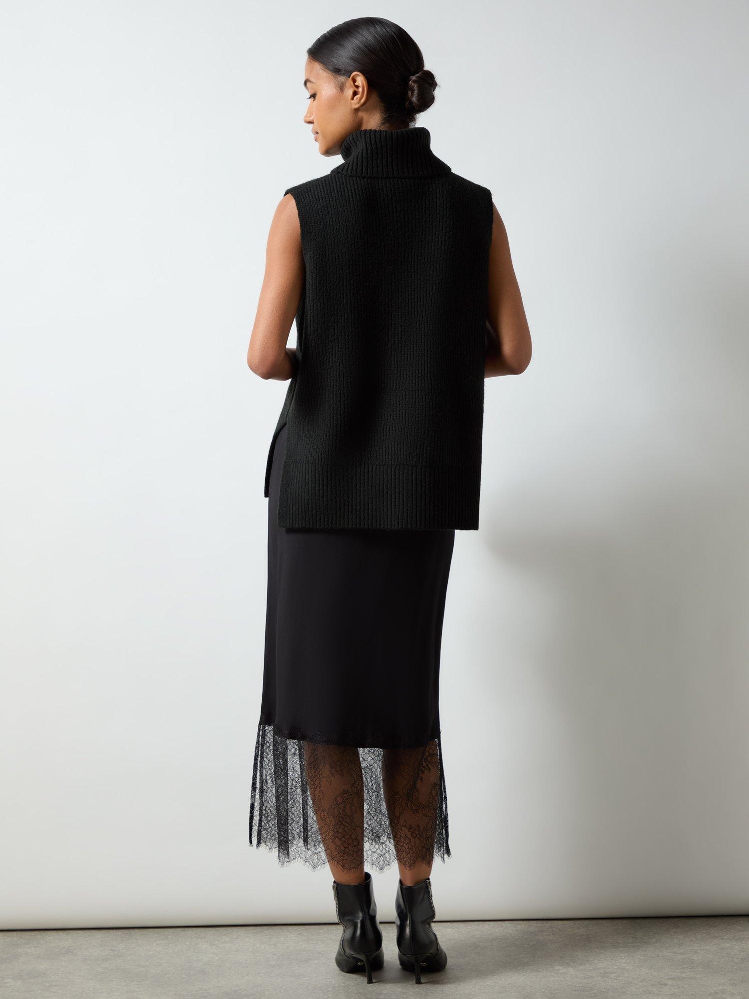 Product image 3 of 3, which shows Ro&Zo Crepe Lace Trim Skirt, Black, 16