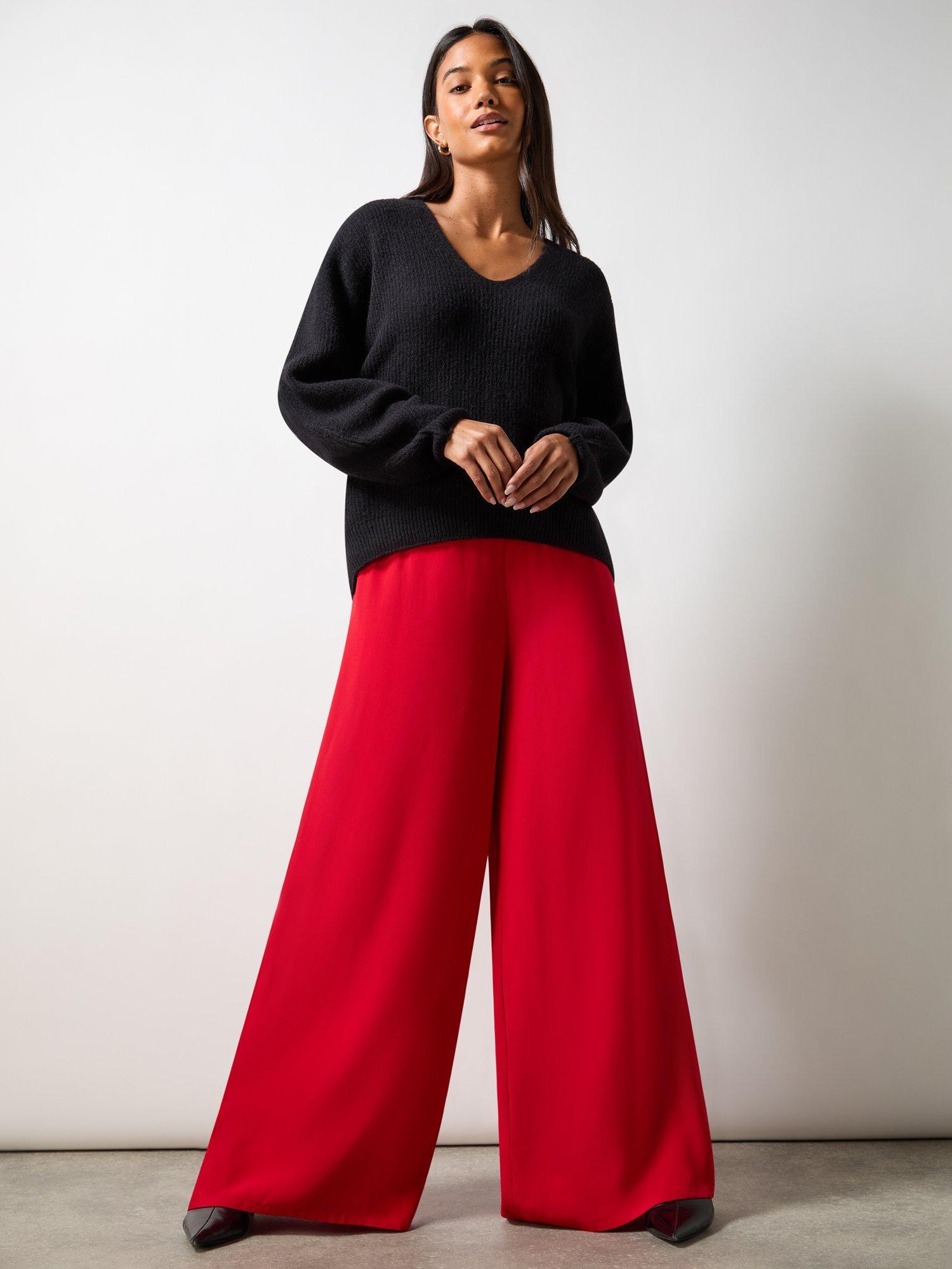 Ro&Zo Petite Crepe Wide Leg Trousers, Red