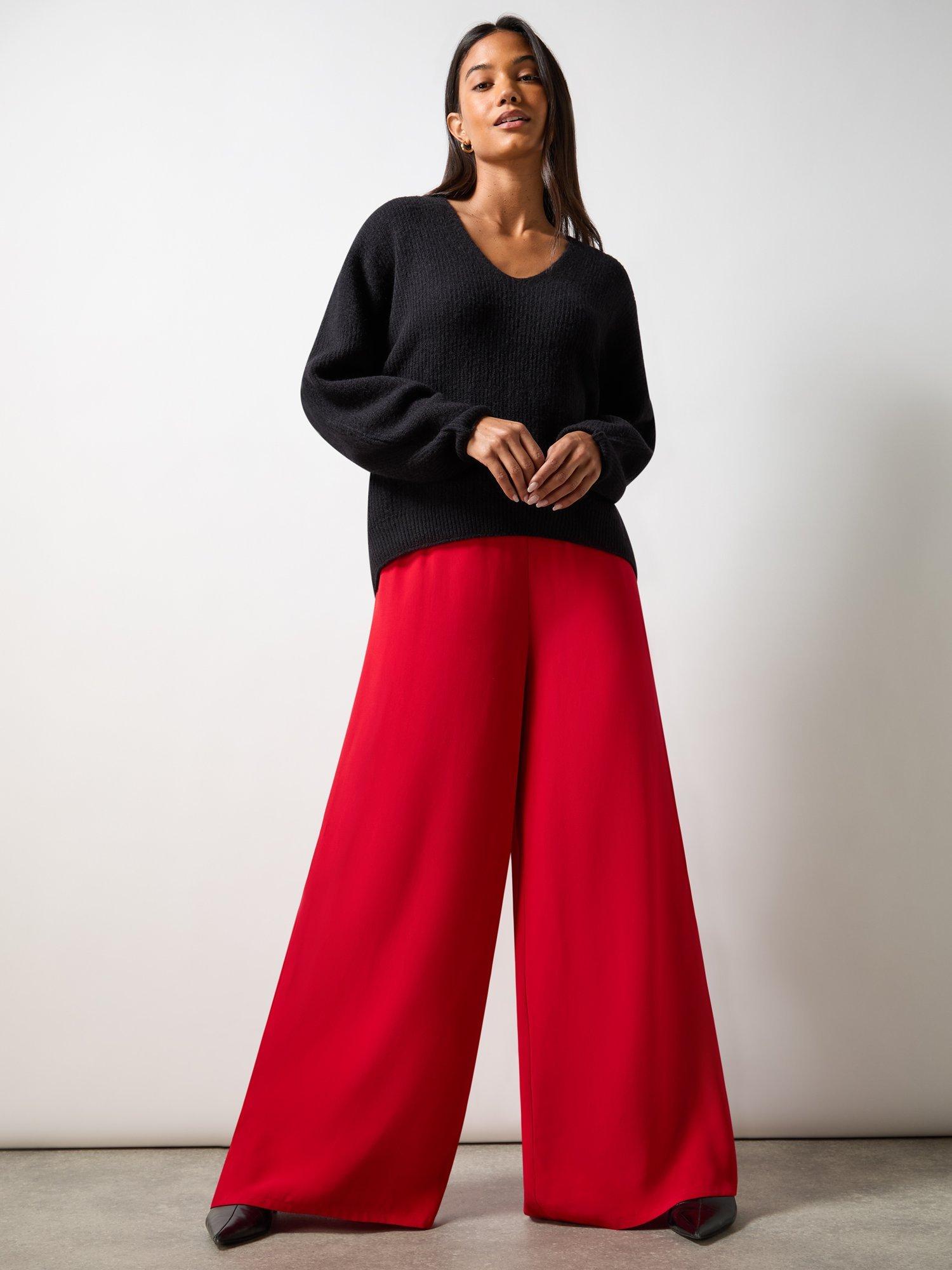 Product image 1 of 3, which shows Ro&Zo Crepe Wide Leg Trousers, Red, 6