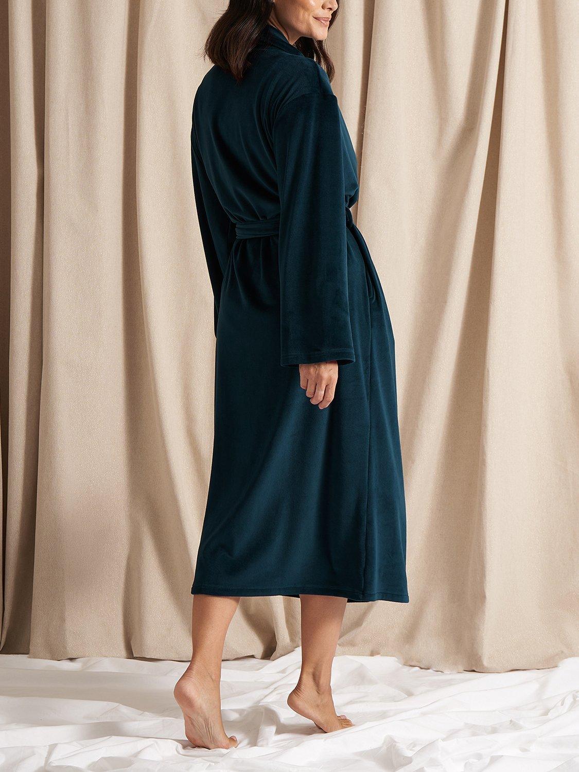 Product image 3 of 4, which shows Pretty You London Velour Longline Dressing Gown, Teal, S-M