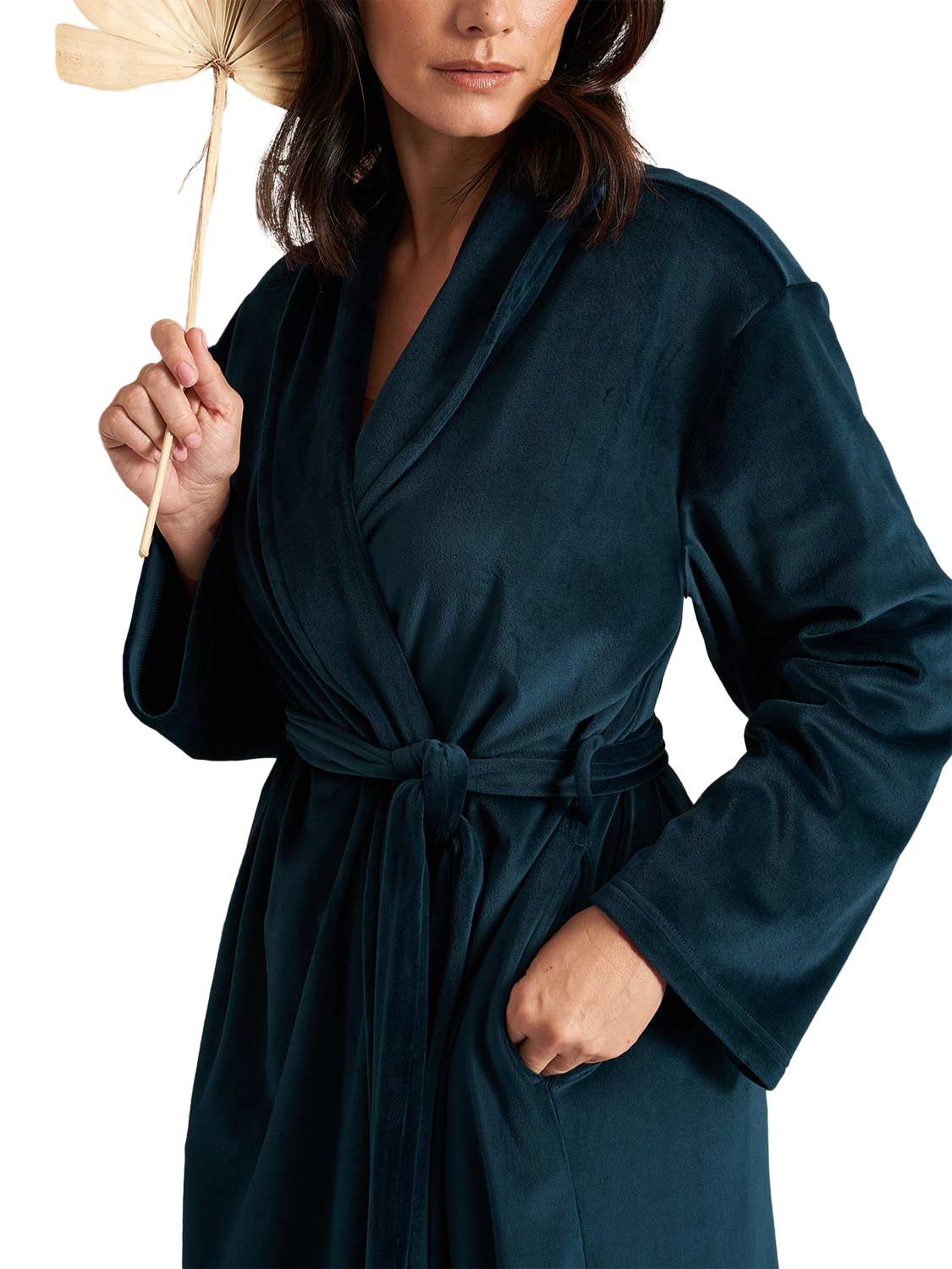 Product image 4 of 4, which shows Pretty You London Velour Longline Dressing Gown, Teal, S-M