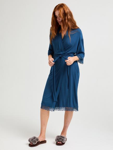 Pretty You London Bamboo Lace Kimono Robe, Teal