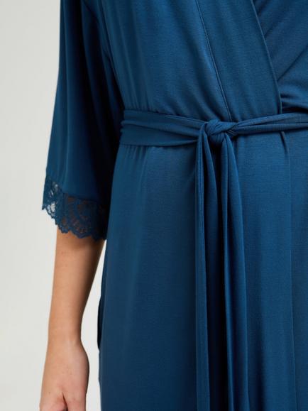 Pretty You London Bamboo Lace Kimono Robe - view 2, Teal