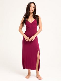 Pretty You London Bamboo Lace Midaxi Chemise, Bordeaux