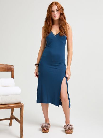 Pretty You London Bamboo Lace Midaxi Chemise, Teal