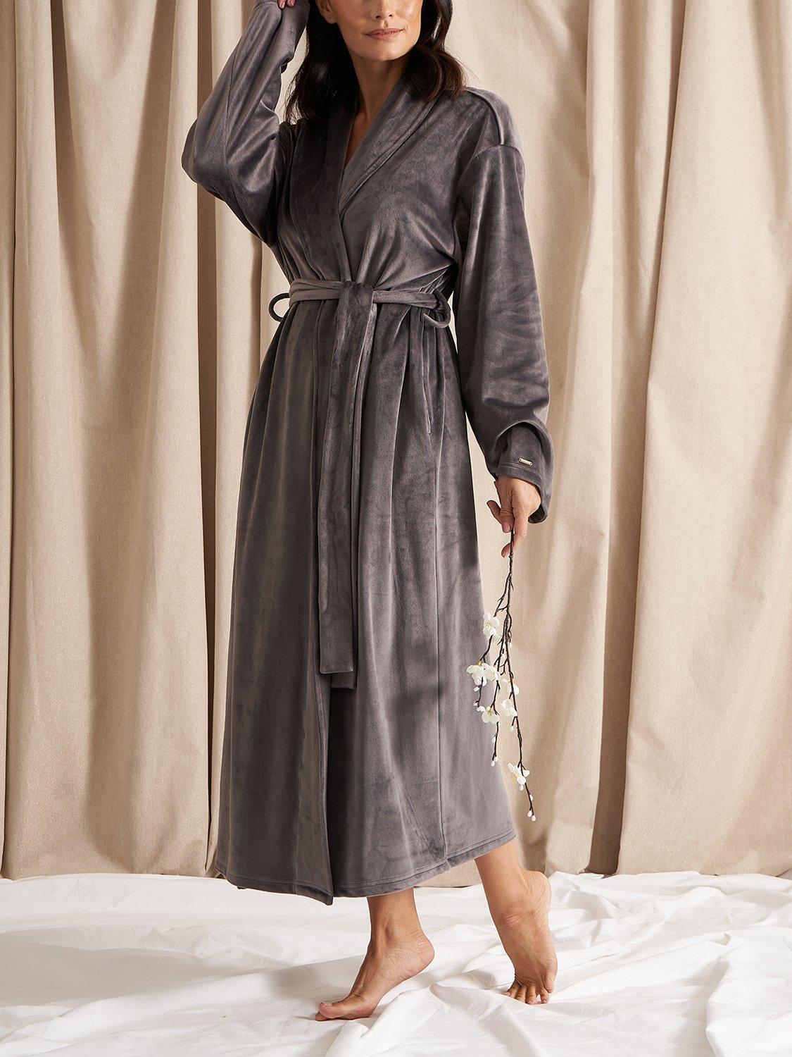 Product image 4 of 4, which shows Pretty You London Velour Longline Dressing Gown, Raven, S-M